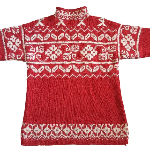 Express TriCot M Oversized Red White Wool Pullover Chunky Thick Knit Cozy Nordic - Picture 2 of 3